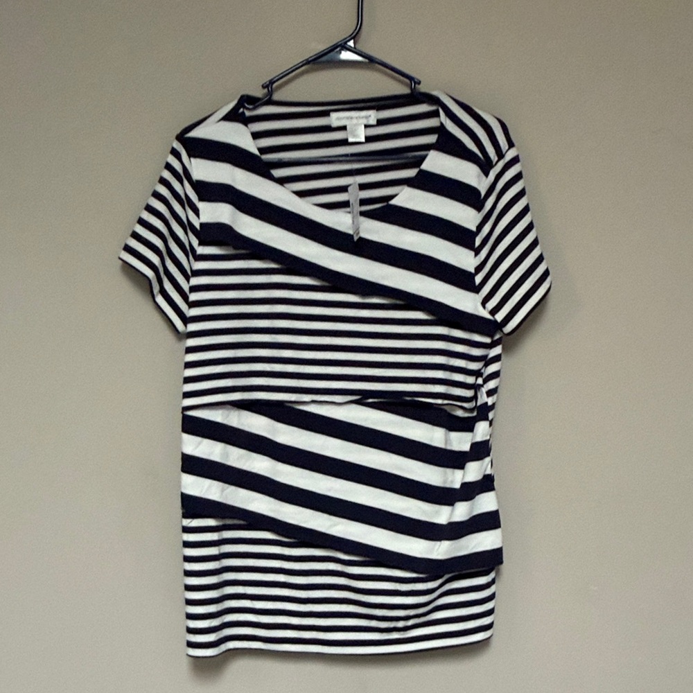 Christopher & Banks Navy and White Striped Short Sleeve Top